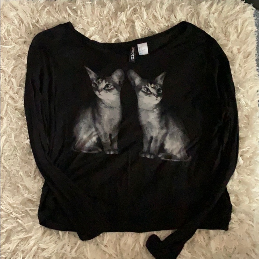 Two cats black long sleeve top